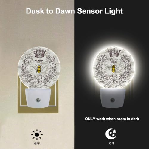 Image of EKOBLA Queen Bee Night Light, Bee Theme Round Night Lights Plug Into Wall with Auto Sensor, Dusk to Dawn Lighting for Bedroom, Hallway and Kitchen