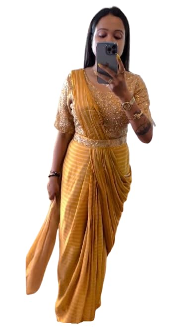 infabzon Ready To Wear Saree & Belt For Women Bollywood Style Chinon Silk Fabric On Digital Laheriya Print Embrodery Sequance Cording Work-picture-46
