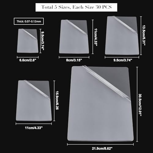 NBEADS 150 Stück 5 Größen Foto Heiß Laminierfolien, Transparent Laminierbeutel Folie Fotoschutzfolien Heiße Laminatbeutel Blätter für versiegelte Foto Karte Unterlagen Visitenkarten