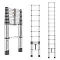Evastar Telescoping Ladder, 12.5FT One-Button Slow Retraction Extension Ladder, Compact Aluminum Telescopic Ladder,330 LBS Max Capacity with Non-Slip Feet, Ideal Ladders for Home, RV, Attic-Silver