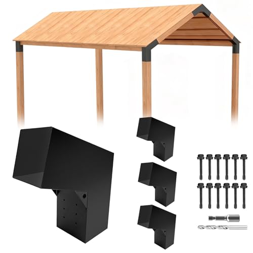 Image of 2-Way 30 Degree Angled Pergola Roof Brackets,L-Shaped Slant Post Brackets for 4 inch x 4 inch (Actual:3.5 inchx3.5 inch) Lumber,Heavy Duty DIY Wood Post Bracket for Pavilion,Porch,Deck with Screw(4pcs)