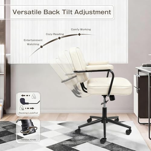 Image of Home Office Chair, Ergonomic Desk Chair with Lumbar Support, Adjustable Height Rolling Swivel Task Chair with Armrests, PU Leather, for Meeting,Study Room Beige