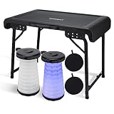 OXAMAFIT Portable Table and Stools Set, Folding Table and Telescopic Stool with Light and Adjustable