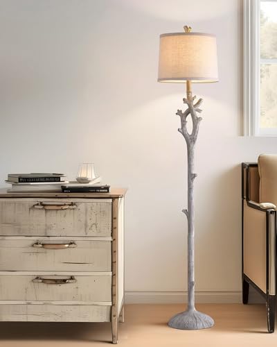 Image of OYEARS Retro Farmhouse Floor Lamp for Living Room Rustic Standing Lamps Tree Trunk Deco Modern Country Vintage Wood Grain 59.75" Tall Corner Floor Lamp Bedroom Office