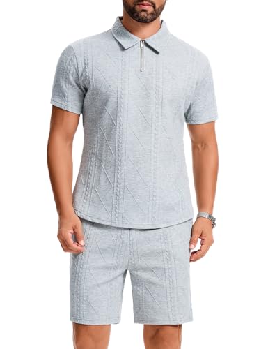 Men's Short Sets 2 Piece Summer Outfits Zip Tracksuits Polo Shirt and Drawstring Shorts Set S-2XL3