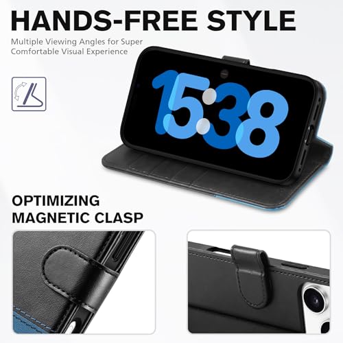 TUCCH Wallet Case for iPhone 17 Pro Max (6.9") 2025, RFID Blocking 4 Card Slots | Kickstand | Magnetic Closure | PU Leather | Shockproof TPU Shell | Protective Cover | Black & Light Blue by TUCCH - Used condition - Image 4