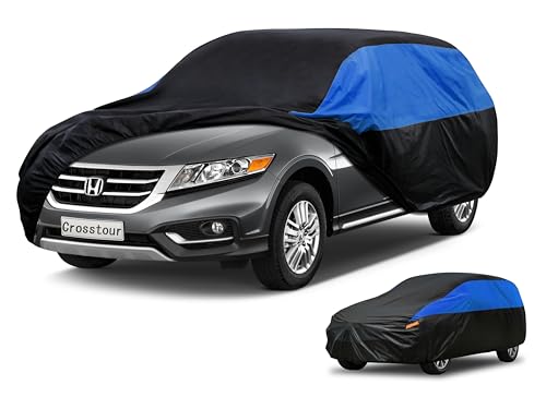 Image of GUNHYI Waterproof Lightweight SUV Full Car Cover Custom Fit Crosstour | All‑weather Outdoor sun /rain /dust /snow /wind /UV protection, breathable tear‑resistant fabric, black‑blue design, storage bag.
