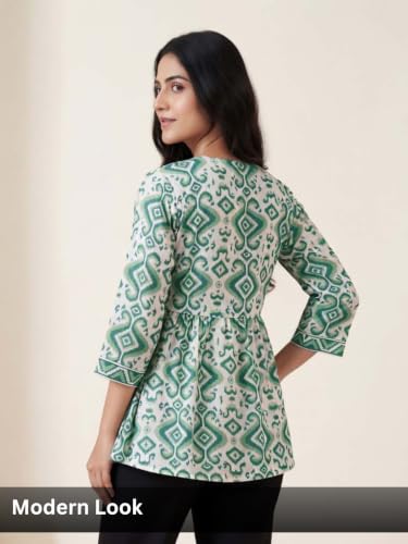 Image of Leriya Fashion Women's Rayon Paisley Printed Regular Fit Tunic Western Tops Short Kurti Comfortable Everyday Wear & Half Sleeves, Collar Neck (Available in Plus Size)