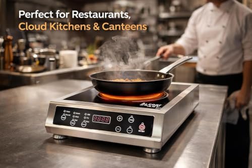 Image of 3500W Commercial Induction Cooktop | Heavy Duty Stainless Electric Stove | Fast Heating Hot Plate with LED Display | Auto Temperature Control for Restaurant & Cloud Kitchen