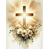 Yezavesu Religious Cross Diamond Art Kits for Adults, Jesus Christ Cross 5D Diamond Painting Kit for Beginners, DIY Round Full Drill Painting with Gem Art Craft Kits for Home Wall Decor 12x 16 Inch