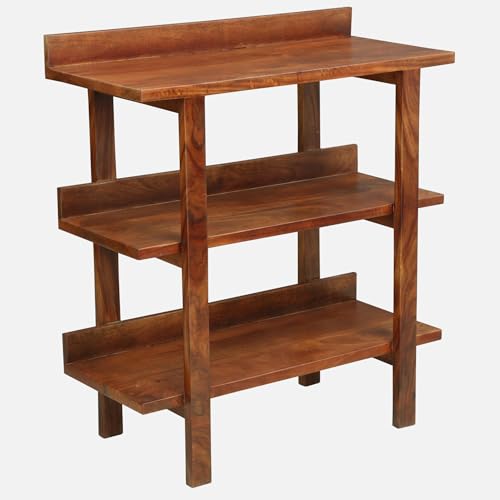 Image of Solid Sheesham Wooden Multipurpose Utility Rack, Stylish and Functional Storage, Corner Shelves, Solution for Home and Office, Open Rack, Shelf Storage Organizer (3 Shelves, 84x38x94 CM)