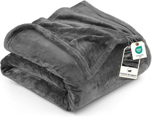Utopia Bedding Fleece Blanket Queen Size Grey 300GSM Luxury Anti-Static Fuzzy Soft Microfiber Bed Blanket (90x90 Inch)