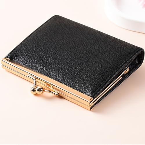 Image of GOIACII Kiss Lock Small Credit Card Holder Wallet for Women Black
