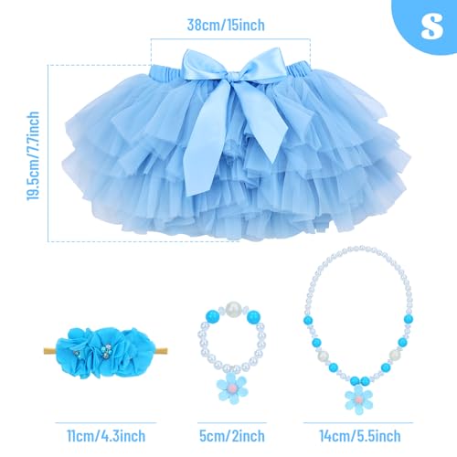 Lawie 4 PCS Set Tulle Short Dress Tutu Skirt with Flower Headbands Accessories Princess Flower Girls Outfit Shower Gifts2