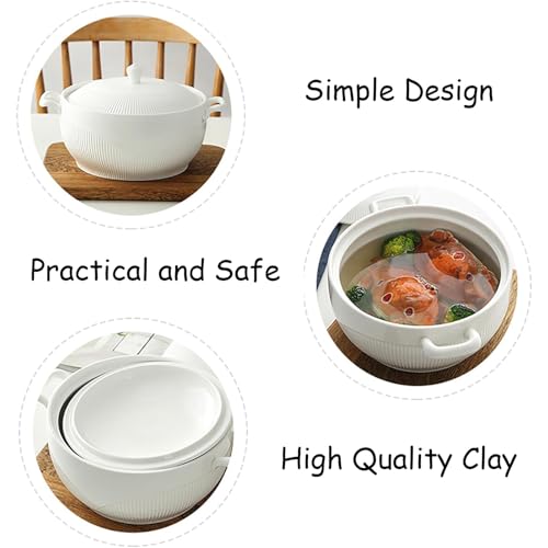 Elegancka ceramiczna miska do zupy z pokrywką, pojemność 3 l, trwała porcelanowa miska do serwowania z uchwytem i łyżką, nadaje się do kuchenki mikrofalowej i zmywarki, 1,8 l