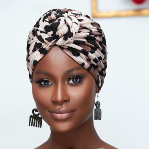 Image of DRESHOW 5 Pack Knotted Headwraps for Women African Turban Pre-Knotted Beanie Headwraps Hair Covers