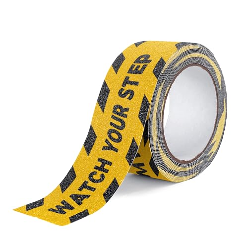 Image of Reniteco Anti Slip Tape - 2 inch x 16.5 Ft, Watch Your Step Floor Tape - High Adhesion & Waterproof, No Residue Removal for Outdoor Stairs, Tile, Shower, Bathtub - Extra Grip Safety Tape