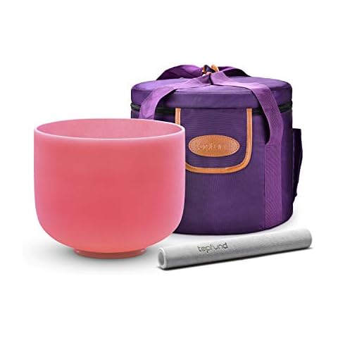TOPFUND Pink F Note Crystal Singing Bowl 10 inch Heart Chakra with Heavy Duty Carrying Case and Suede Mallet Cover