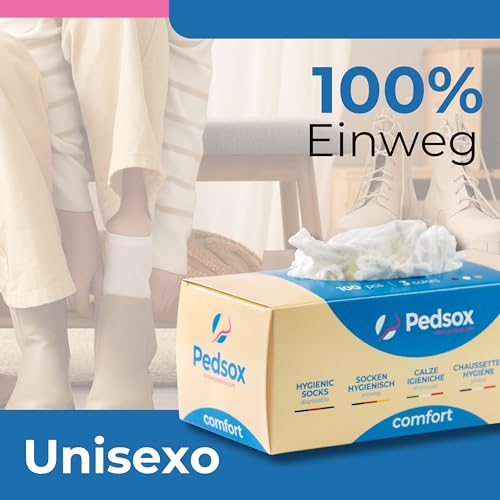 Pedsox, 100 Stück Einweg-Hygienesocken zum Testen von Schuhen, Comfort Line, Unisex, Einheitsgröße, Weiß