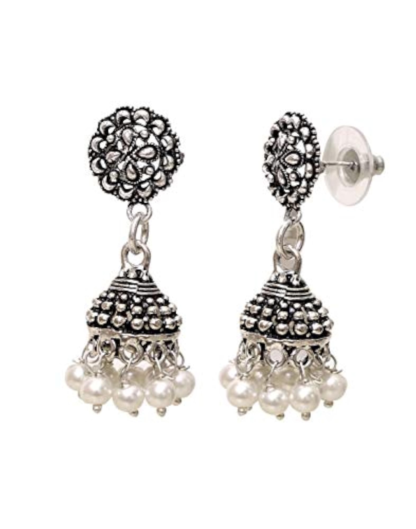 Cute Ethnic Jhumki Earrings in Silver Alloy