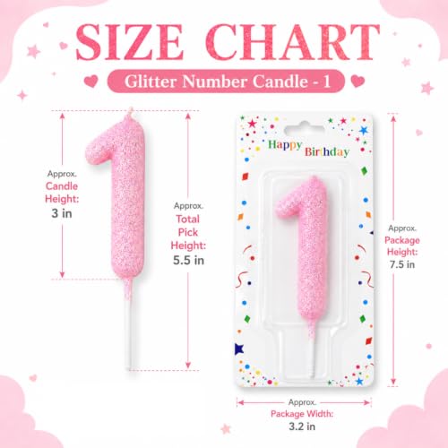 Image of Wanna Party Glitter Designer Pink Number 1 Birthday Candle, Numerical Cake Candle for 1st Birthday, Cake Cutting, Birthday Party Decoration & Celebration Supplies - 1PC