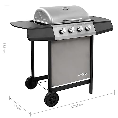 Vidaxl Gas Bbq Grill With 4 Burners Stylish Functional Sturdy Castors Backyard Outdoor Natural Gas Side Burner Cooking Barbecue Black And Silver - 2