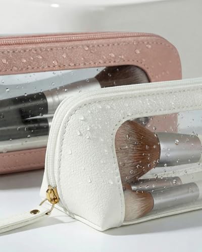 Image of Clear Pencil Case for Girls,Leather Travel Makeup Bag for Purse Portable Transparent Waterproof Cosmetic Organizer Pouch with Zipper