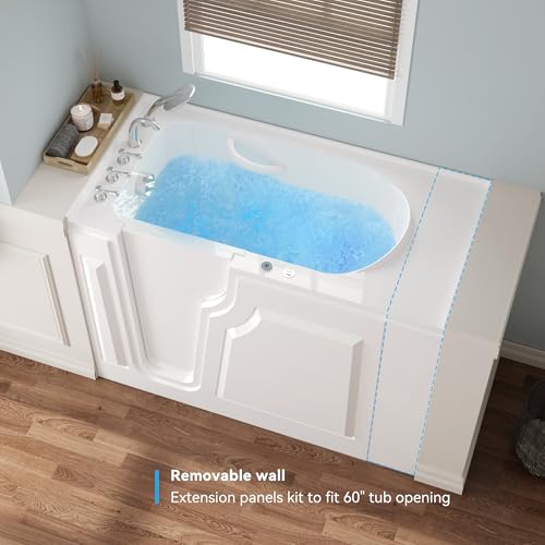 FerdY Floridian 52\"x 30\" Walk-in Whirlpool Bathtub with 14 Water SPA Jets and Left-Side Door Opening and Quick Fill and Drain System, Rectangular Soaking Bathtub in White - Thumbnail 5