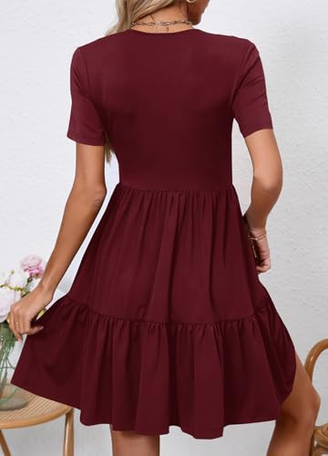 Image of Women's Casual Summer Dress V Neck Short Sleeve Flowy Stretchy Comfort Fit for Daily Wear Work Midi Dresses