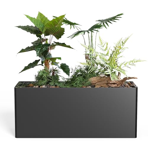 Metal Planter Box - Heavy Duty Rectangular Trough, All-Weather Rust-Resistant Design with 6 Drainage Holes | Large 36x15x15 Inch for Patio, Porch & Garden | Black