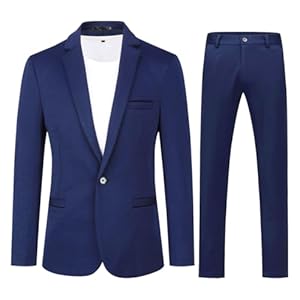 Allthemen Men’s 2 Pieces Suit Slim Fit One Button Suits Casual Stylish Wedding Dress Suit