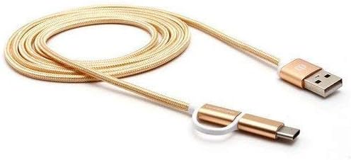 2in1 Dual Connector 1m Fast Charging USB Data Cable for Android & iPhone iPad (Gold)