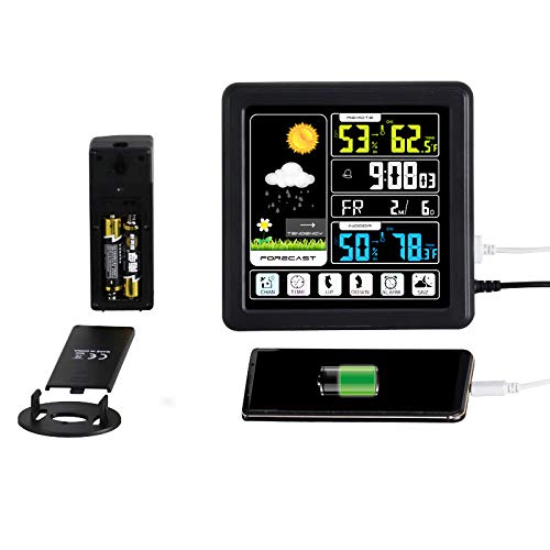 Ts-3310-Bk pełny ekran dotykowy bezprzewodowa stacja pogodowa wielofunkcyjny kolorowy ekran wewnątrz i na zewnątrz temperatura miernik wilgotności zegar stacja prognozy pogody
