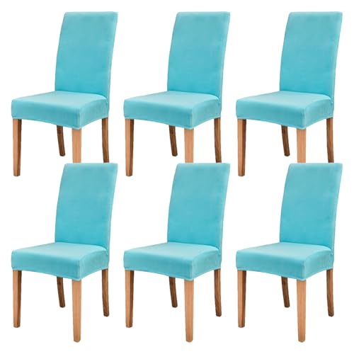 Fundas elásticas de terciopelo para sillas de comedor, fundas elásticas para decoración del hogar, cocina, banquete, hotel, juego de 6, color azul claro