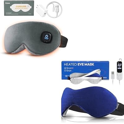 Ezona Premium Heated Eye Mask Bundle - Cordless & USB Electric Eye Compress Set for Dry Eyes Relief, Blepharitis, Sinus Migraine - Includes Washable Cotton Mask & Adjustable Timer Heating Pad