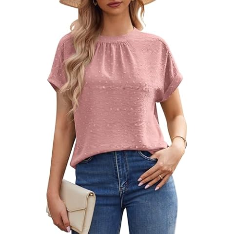 Misakia Work Blouses for Women Dressy Casual Swiss Dots Short Sleeve Tops Chiffon Business Casual Summer Tops Pink XXL Cover
