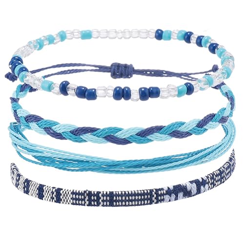 DmDoyy - DmDoyy Bracelets D'amitié, Boho Hippie, Fabriqués À La Main, Imperméable Et Ajustable, Accessoires De Plage Et De Festival, 4 Pièces Bracelet- Bleu