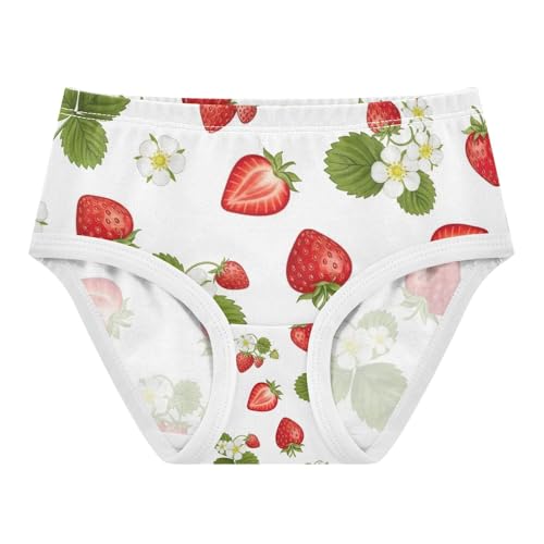 Red Strawberries Toddler Girl Undies, Girls' Cotton Brief Underwear, 2T–8 Years