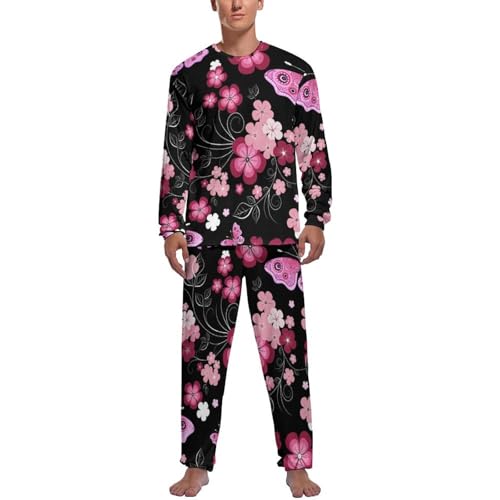 Pyjama homme Papillon Rose de qualité supérieure | Vêtement de nuit chic et finitions soignées