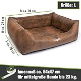 CopcoPet Hundebett mittelgroße Hunde【waschbar & rutschfest】 Hundekorb L Kunstleder in Wildlederoptik, gelenkschonendes Hundekissen für drinnen, pflegeleichtes Hundesofa, Dog Bed in Braun 90 x 70cm