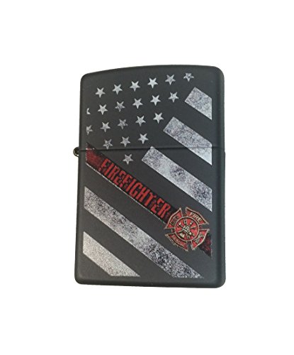 Zippo Lighter- Firefighter Flag Red Line Black Matte Windproof Lighter