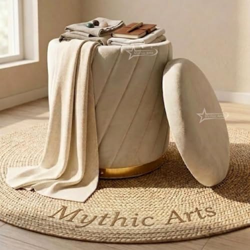 Image of Mythic ArtsRound Upholstered Sitting Stool & Footrest Velvet Storage Ottoman Pouffe13 X 13X 16 inch | Versatile Puffy for Living Room, Bedroom, and Office ? Chic Home Furnishings & Dcor Grey