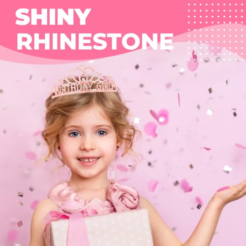 Birthday Tiara and Crown with Sash for Women, Hair Accessories for Wedding Party Costume (A1 - Rose Gold)