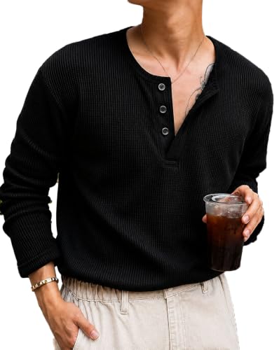 Image of AUSK Men's Textured Henley T-Shirt || Full Sleeve Ribbed Knit Button Neck T Shirt for Men || Regular Fit Casual Wear Tee || Smart Casual Tshirt for Mens