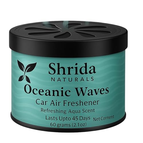 Shrida Naturals 60g Oceanic Waves Car Air Freshener Gel, Fresh Aqua Car Perfume Gel, Long-Lasting Marine Breeze Scent, Essential Oil Odor Remover, Spill-Proof Twist Gel for Dashboard & AC Vents