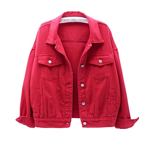 Veste en jean femme rouge en coton grande taille respirante et souple