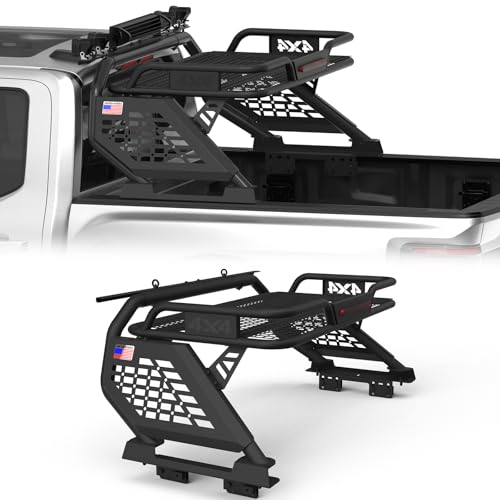 Image of Basket Roll Bar for Full-Size Trucks with Cargo Basket, Brake Light, Light Mount | Non-Drill Installation for F-150 /250 /350, Silverado Sierra Ram 1500 /2500 /3500, Tundra, Titan XD (Full-size Truck)