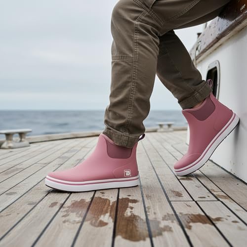 Image of Trudave Deck Boots, Waterproof Rubber Fishing Rain Boots, Anti-slip Short Ankle Shoes for Outdoor Fishing Boating, Size 5-14