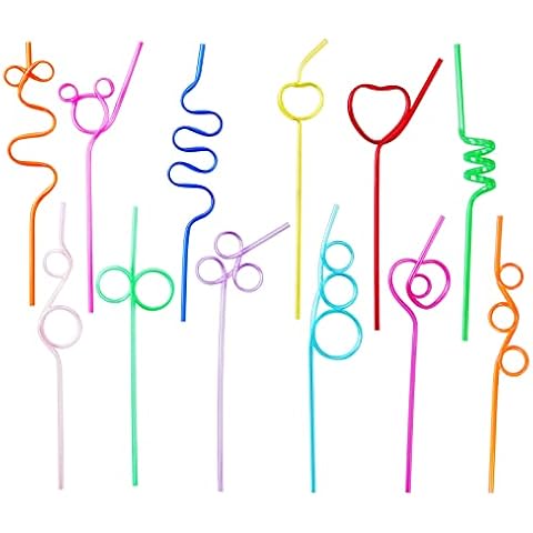 Crazy Straws,24 Pcs Silly Straws for Kids &Adults,Reusable Plastic Loop Curly Crazy Drinking Straws for Classroom Activities Valentines Day Gift Christmas Birthday Wedding Party Supplies Decoration Cover