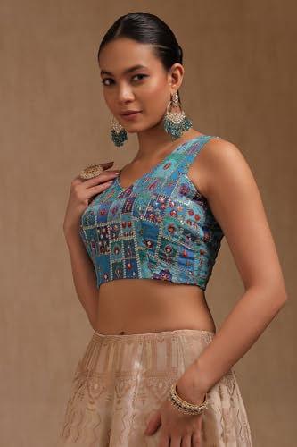 Image of Soch Womens Georgette Floral Print Padded Blouse with Zari